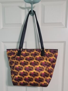Vera Bradley Retro Geometric Tote in Mustard, Plum & Black